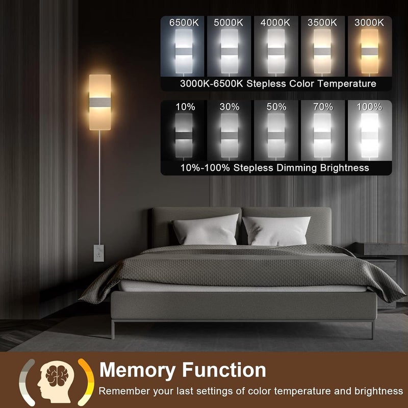 GOODATE 4 Pack Plug in Wall Sconces with Remote Control, Dimmable, Adjustable 3000K-6500K Colors, Silver 12W Acrylic LED Plug in Wall Light, Wall Lamps for Bedroom Living Room Hallway Stair - Image 2